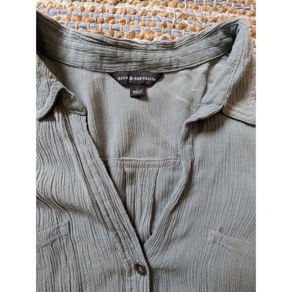 NWT Rock & Republic Ombré Button Up Shirt Blue L Dip Dye L/S Crinkle Sh - Picture 4 of 9